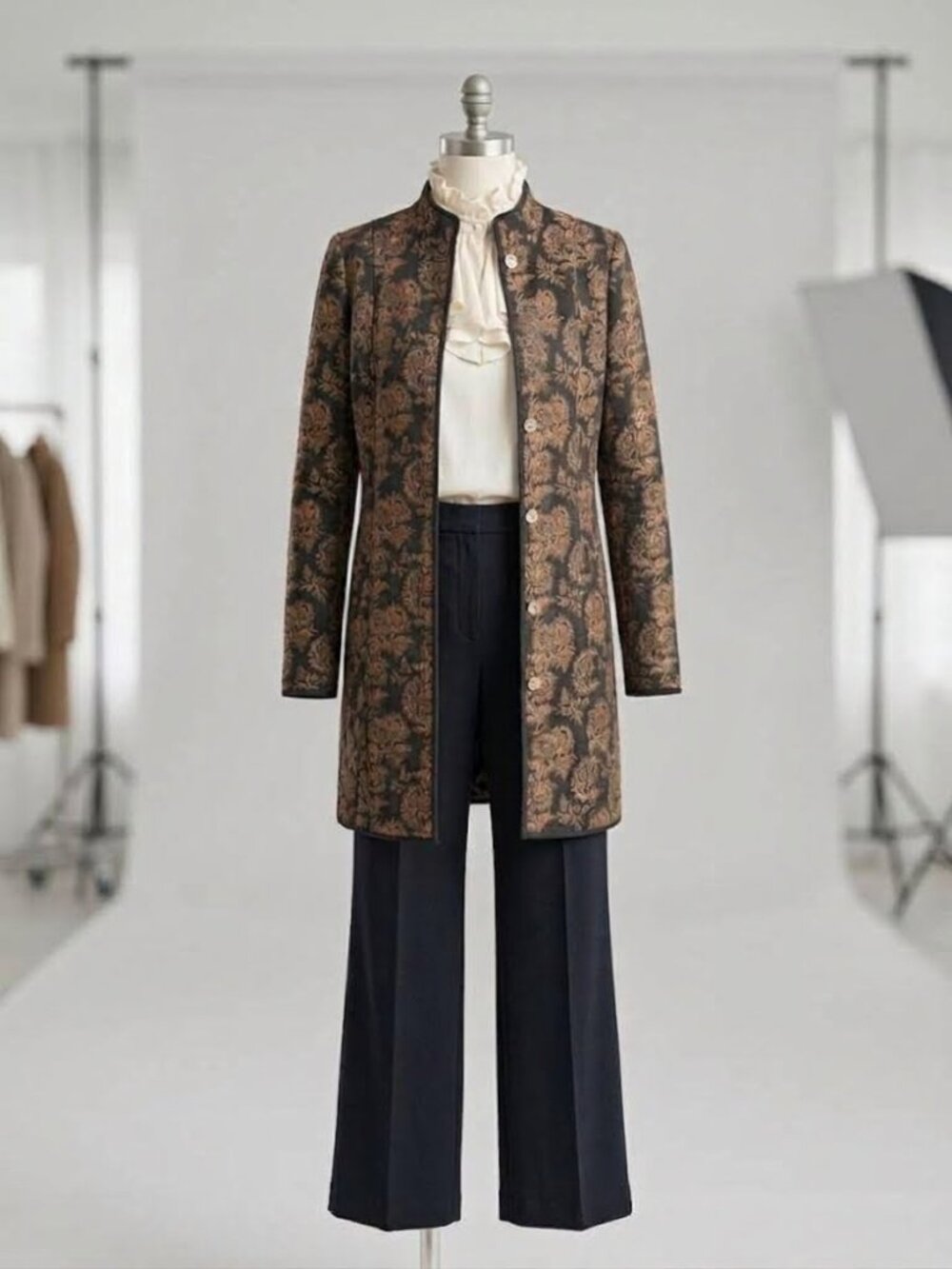 Peruvian Connection Pomegranate Jacquard Alpaca & Silk Duster Coat, Medium